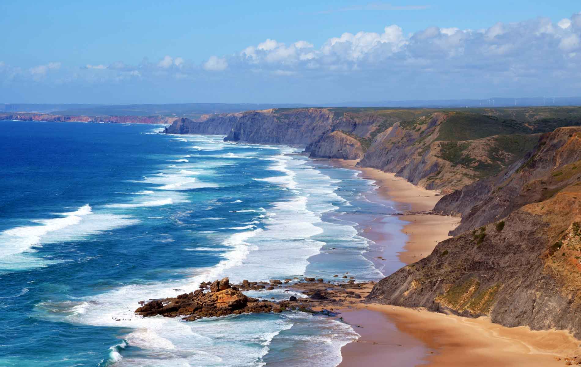 Waves along the West Coast of Algarve between Praia do Amado and Cabo de Sao Vincente