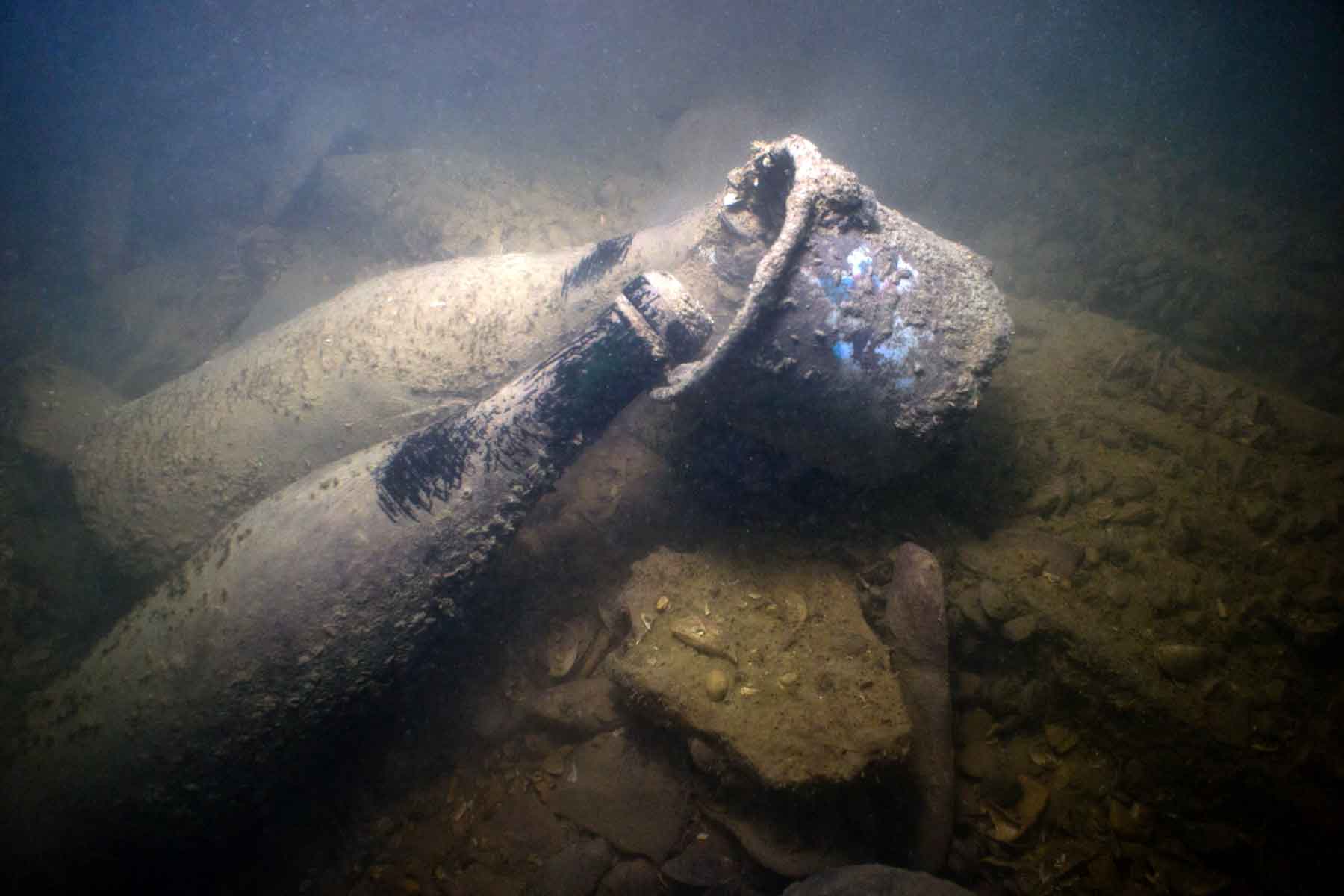 Old wine bottles found in a shipwreck