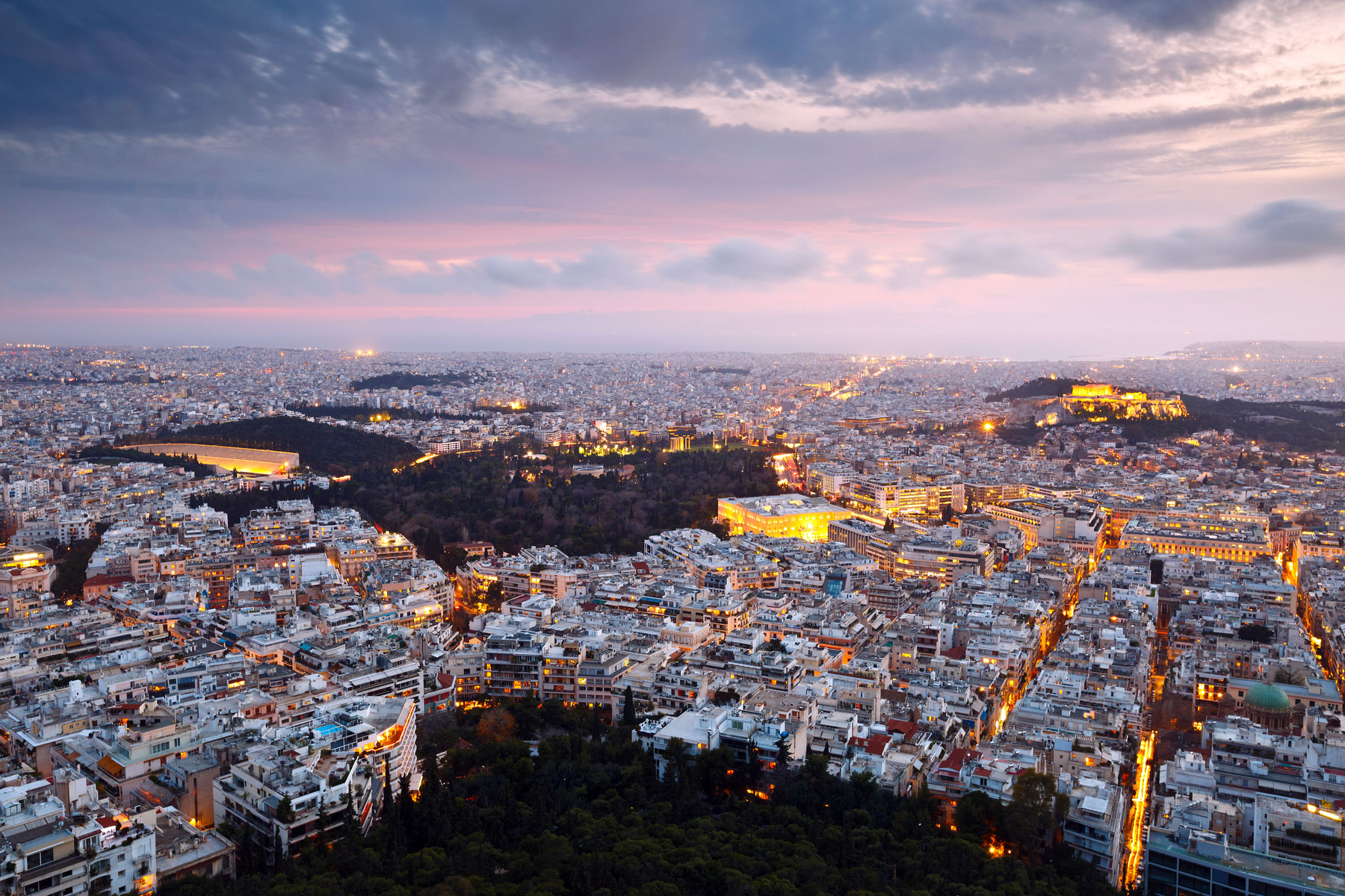 Athens at dusk from Lycabettus Hill