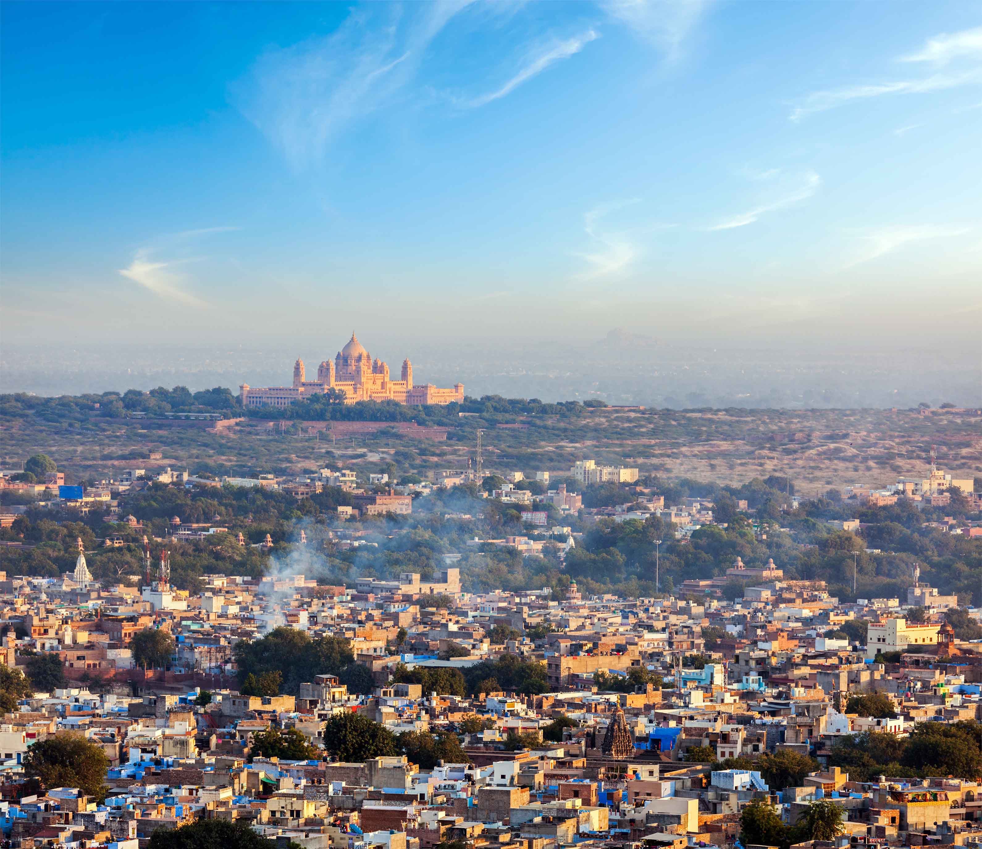 The building from afar is Umaid Bhawan Palace, one of the world's largest private residences. 