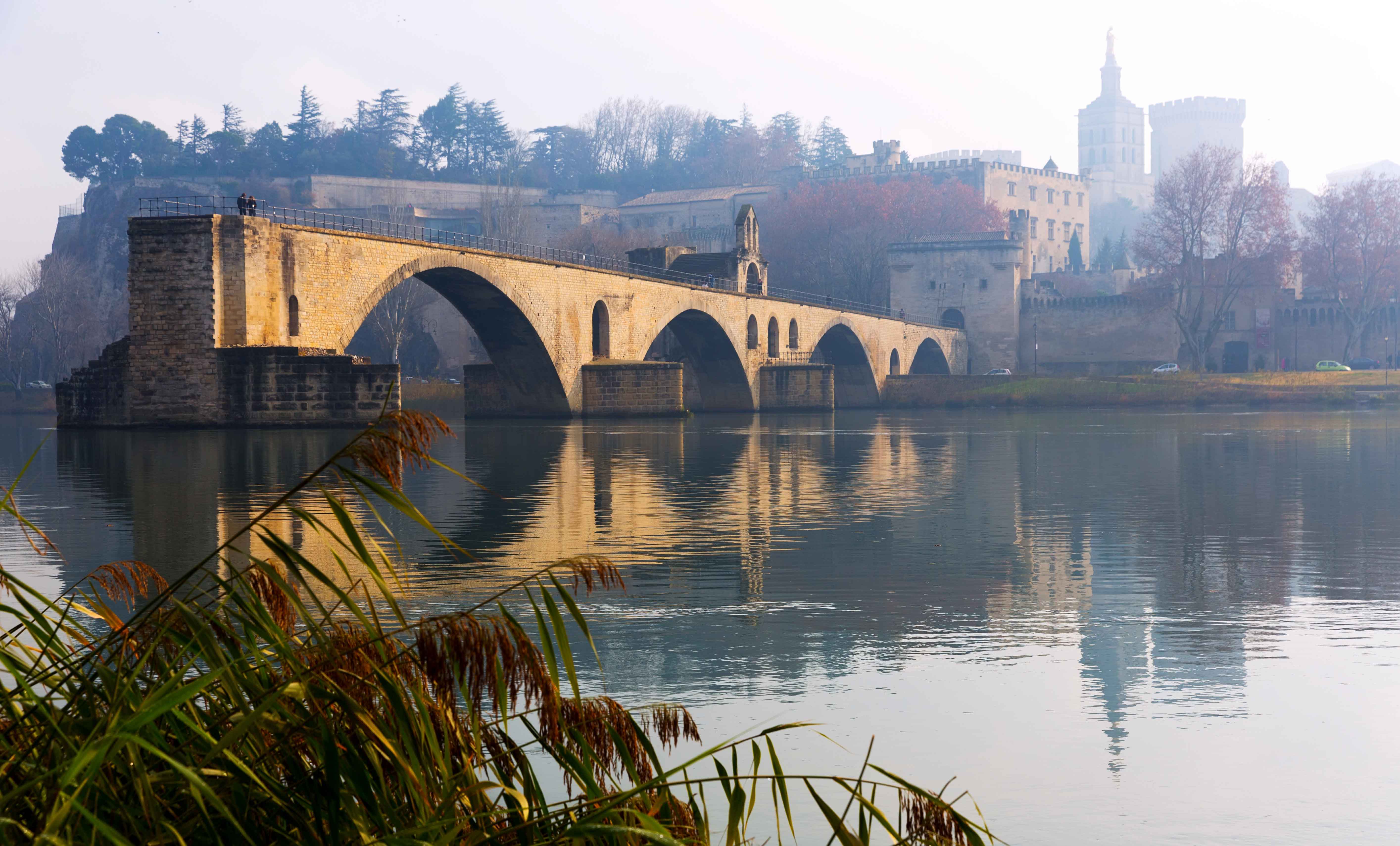 Pont Saint Benezet and Avignon Cathedral in morning, France