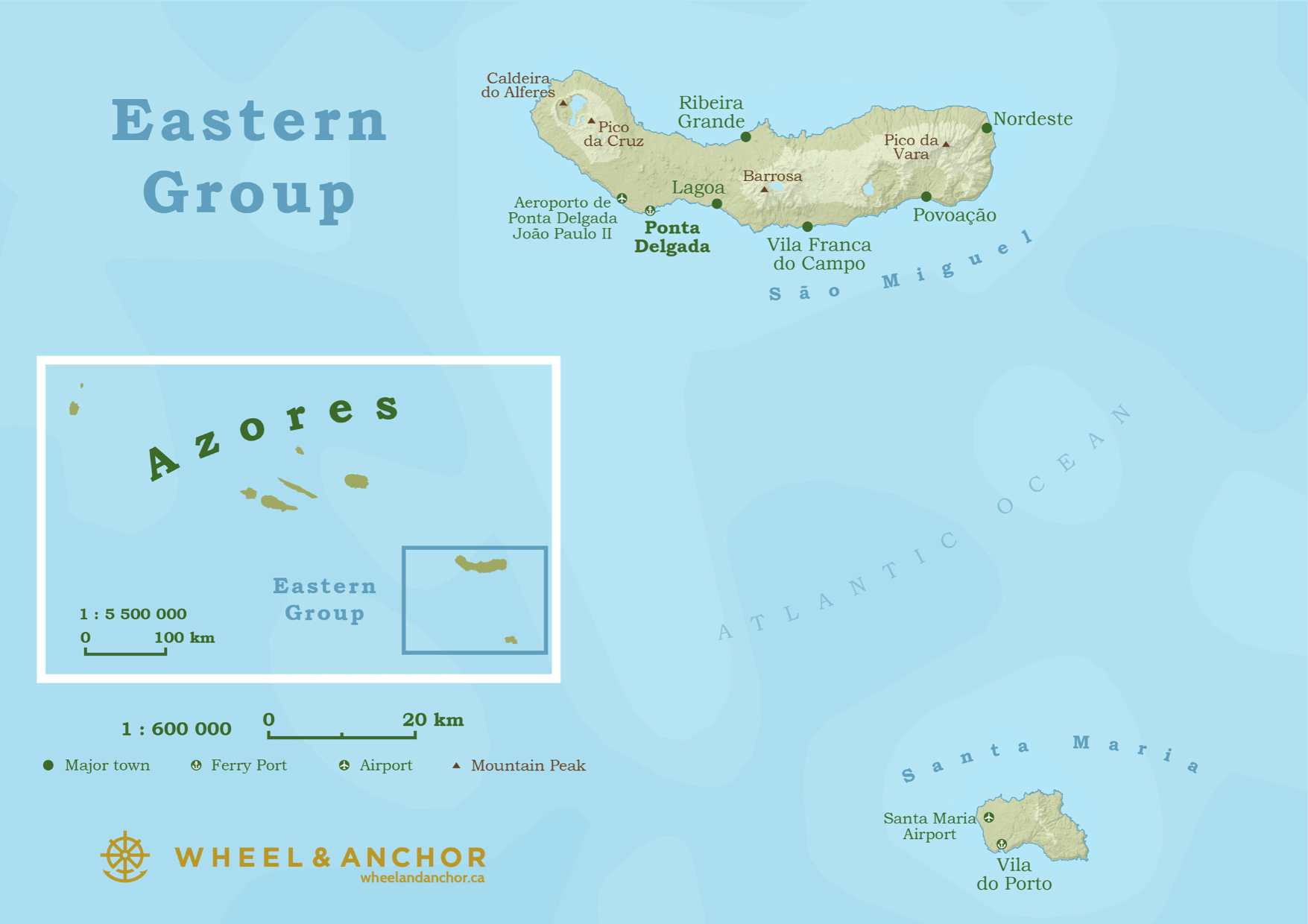 Azores Map.- Eastern Group