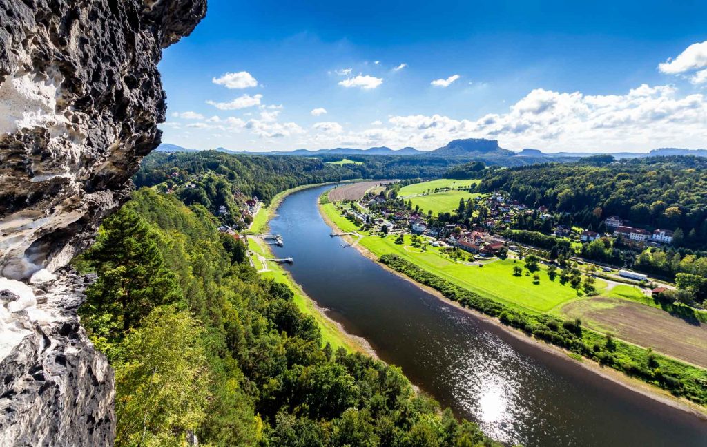 A view of the Elbe near Bastei Rock in the Elbe Sandstone Mountains, Germany